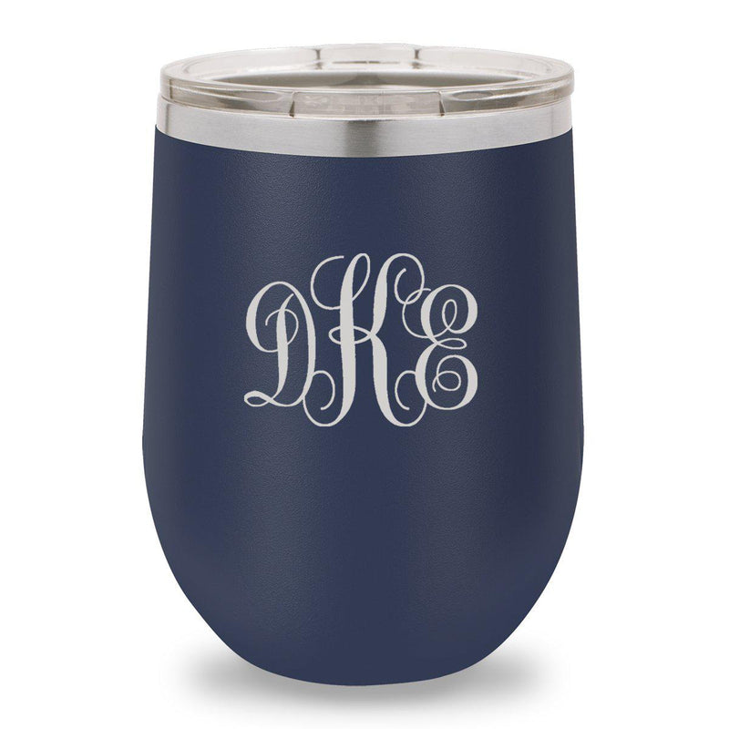 Personalized Navy 12oz. Insulated Wine Tumbler - Interlocking Monogram - JDS