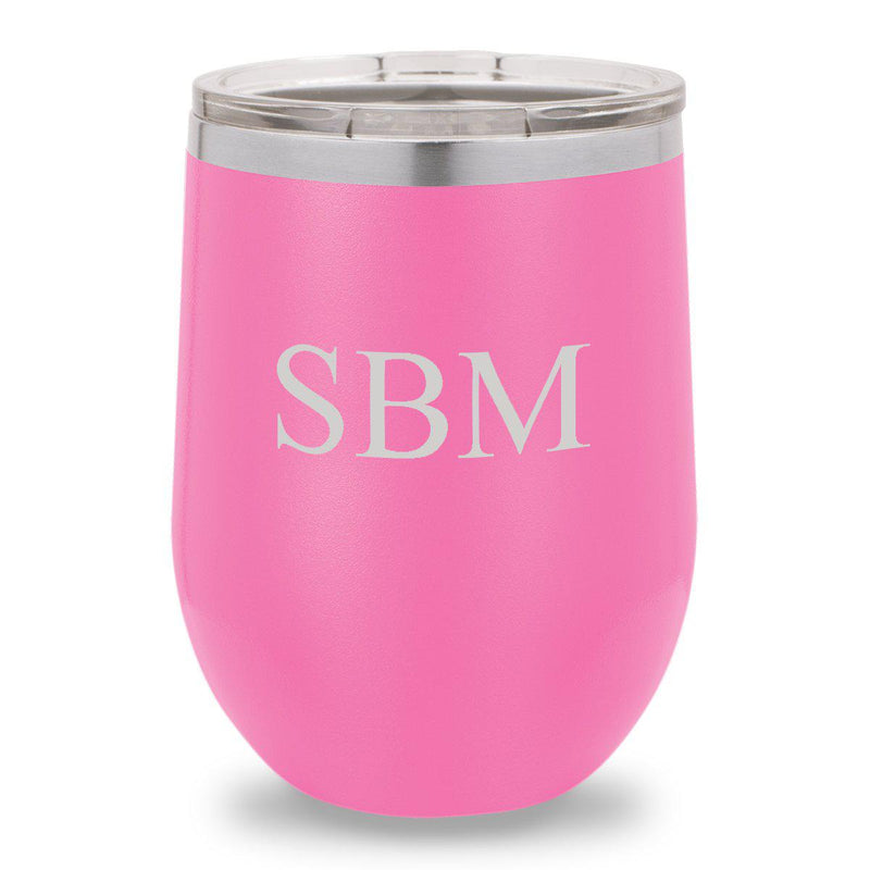 Personalized Pink 12oz. Insulated Wine Tumbler - 3 Initials - JDS