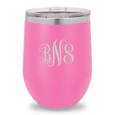 Personalized Pink 12oz. Insulated Wine Tumbler - Interlocking Monogram - JDS