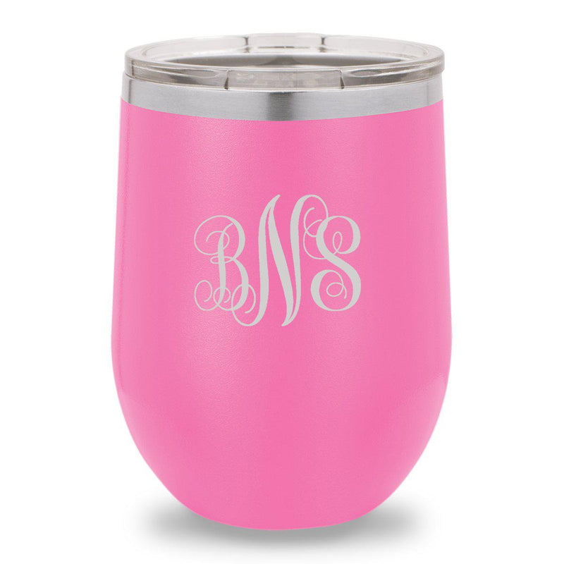 Personalized Pink 12oz. Insulated Wine Tumbler - Interlocking Monogram - JDS
