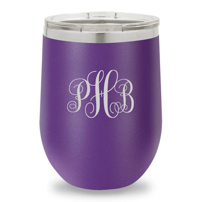 Personalized 12 oz. Insulated Wine Tumbler - Purple - Interlocking Monogram - JDS