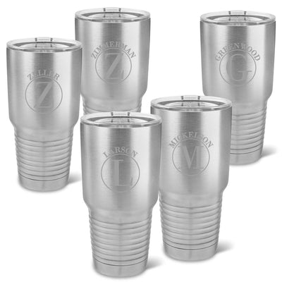 Set of 5 Personalized 30 oz. Stainless Insulated Tumblers - Circle - JDS