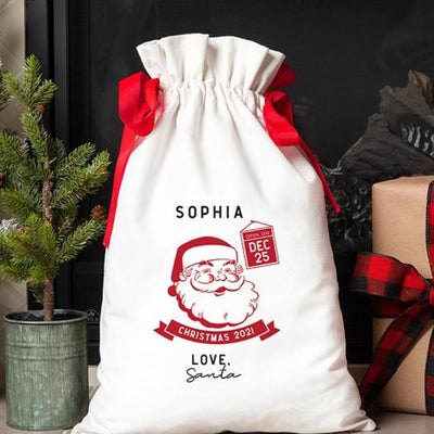 Personalized Christmas Red Ribbon Santa Gift Bags -  - Qualtry