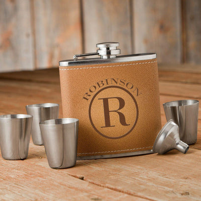 Personalized Durango Monogrammed Hide Stitch Flask & Shot Glass Gift Box Set -  - JDS