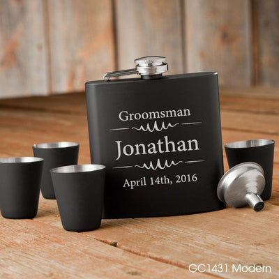 Personalized Groomsmen Black Flask Set -  - JDS
