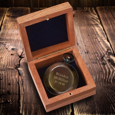 Personalized Antiqued Keepsake Compass with Wooden Box -  - JDS