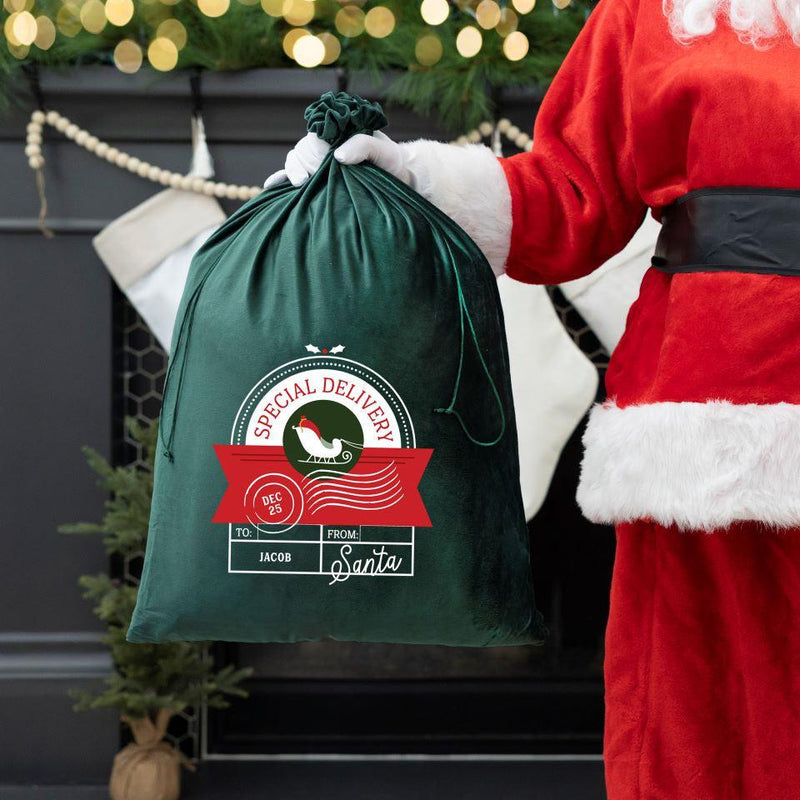 Personalized Christmas Velvet Santa Bags -  - Qualtry