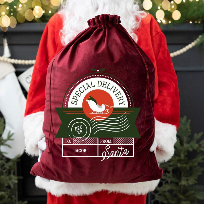 Personalized Christmas Velvet Santa Bags -  - Qualtry