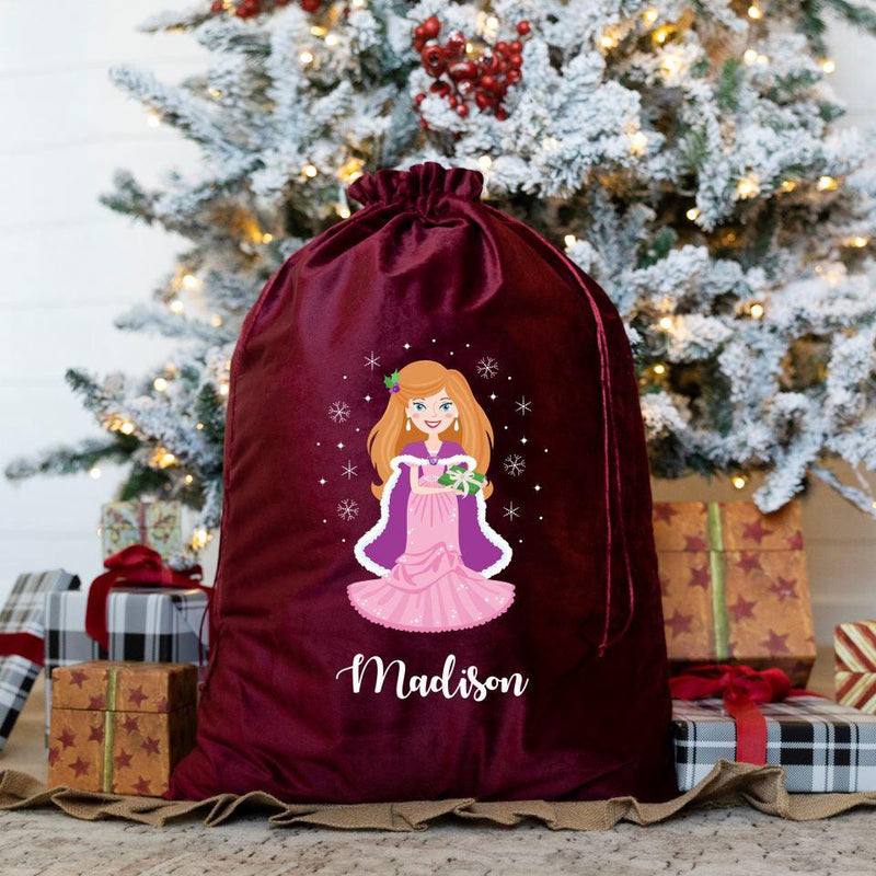 Personalized Princess Velvet Santa Bags -  - Qualtry