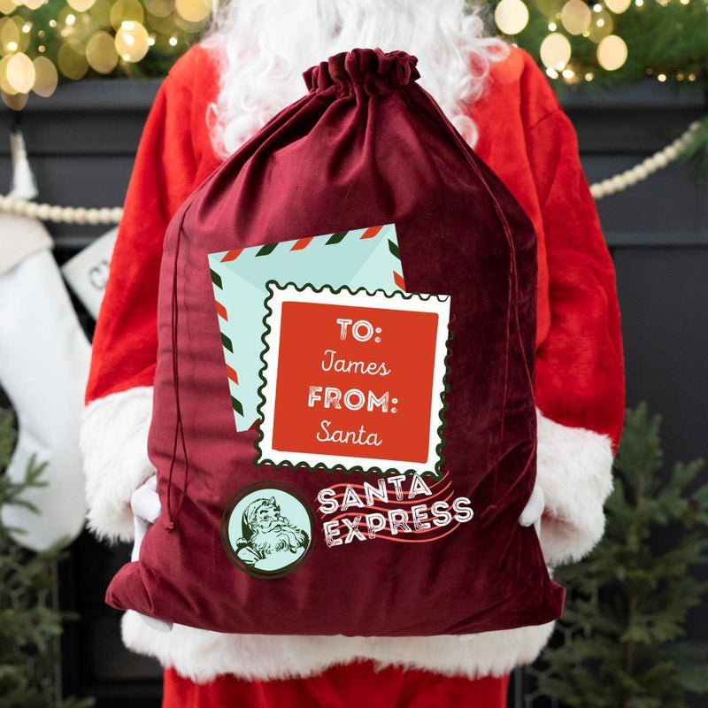 Personalized Christmas Velvet Santa Bags -  - Qualtry