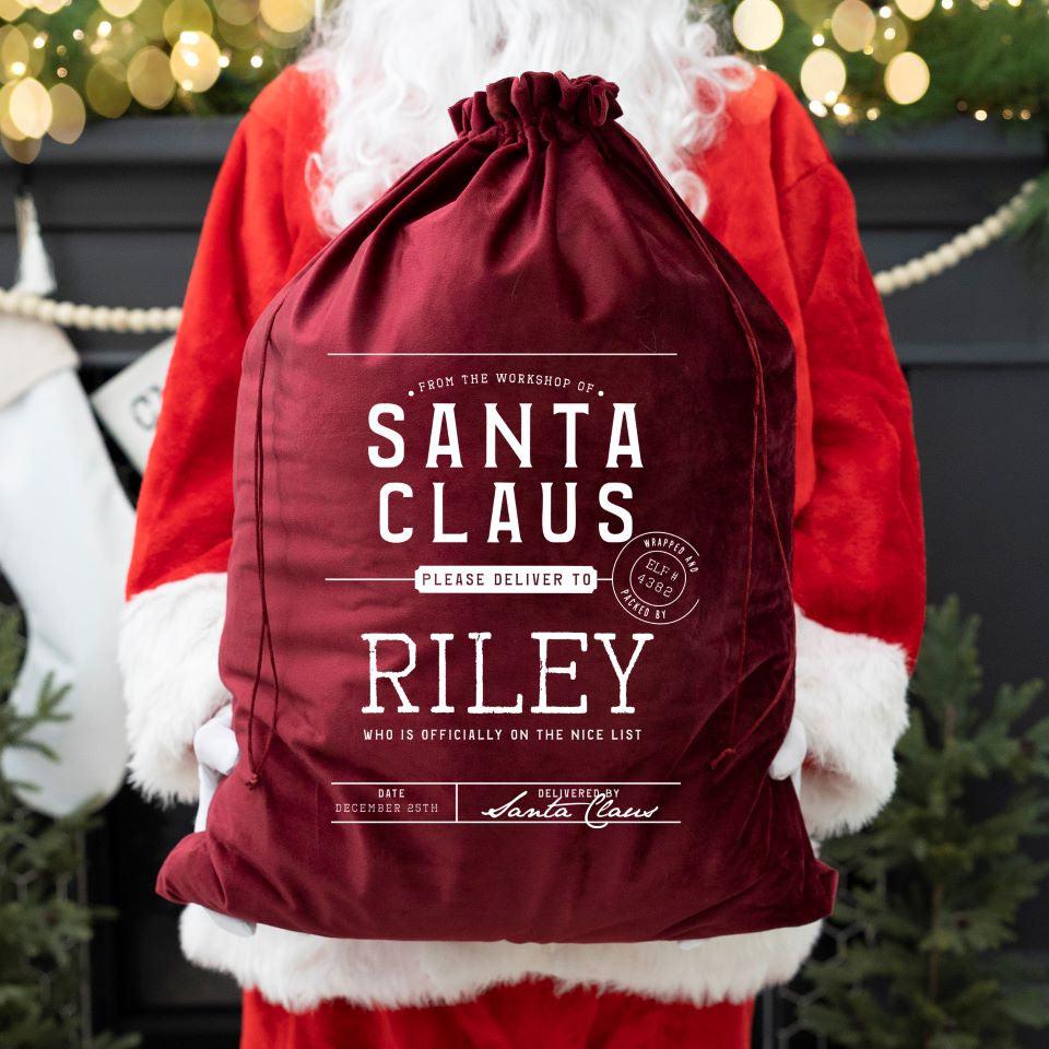 Personalized Christmas Velvet Santa Bags -  - Wingpress Designs