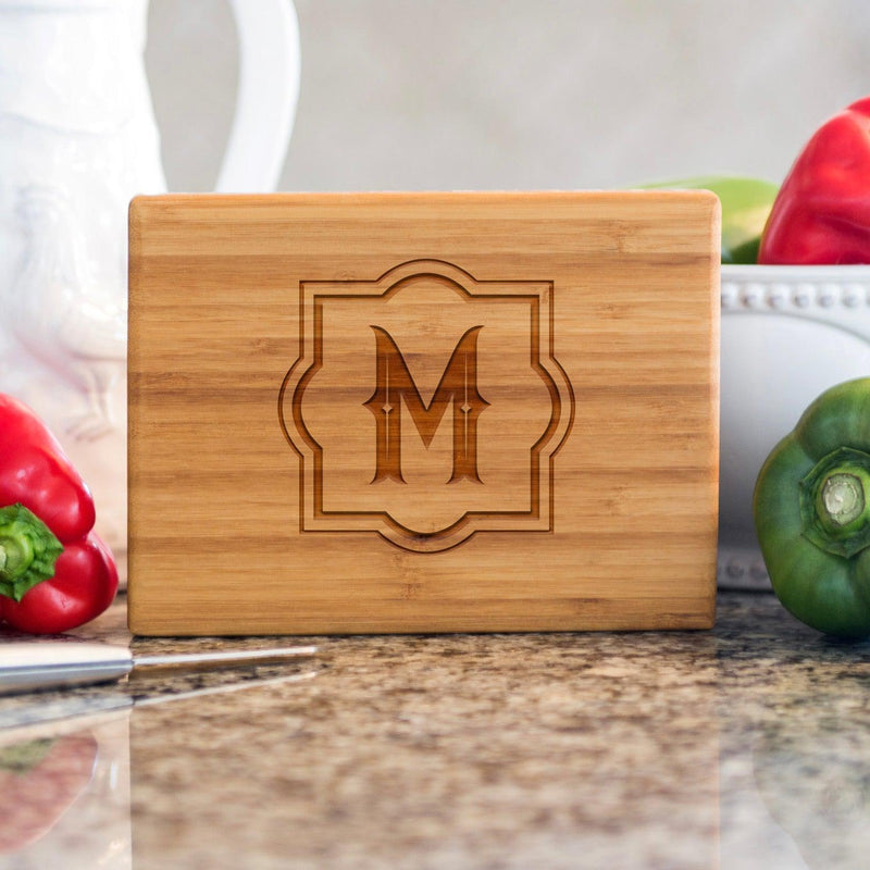 Monogram Initial Single Tone 6x8 Bamboo Cutting Board -  - Qualtry
