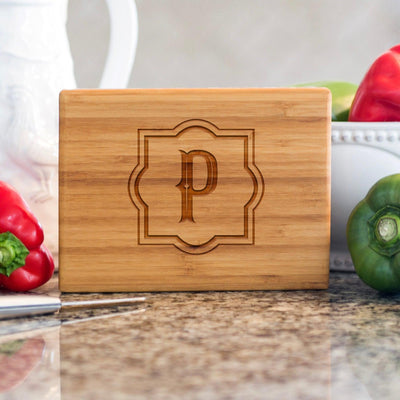 Monogram Initial Single Tone 6x8 Bamboo Cutting Board -  - Qualtry