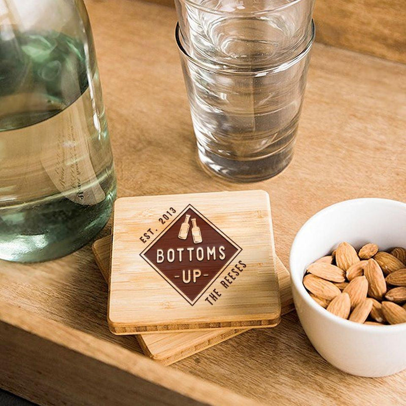 Personalized Man Cave Bamboo Coasters -  - Qualtry