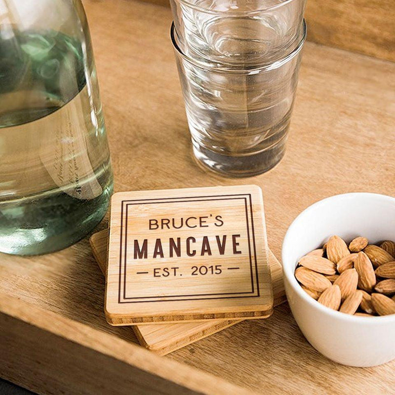 Personalized Man Cave Bamboo Coasters -  - Qualtry