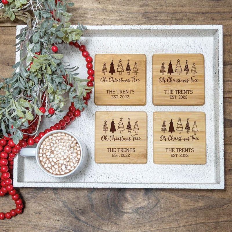Personalized Merry Christmas Bamboo Coasters -  - Qualtry