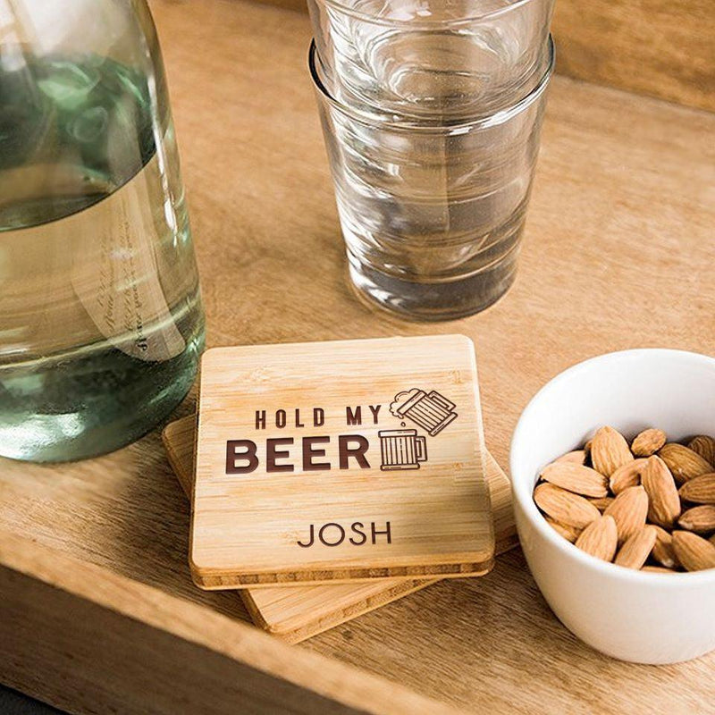 Personalized Man Cave Bamboo Coasters -  - Qualtry