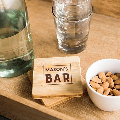Personalized Man Cave Bamboo Coasters -  - Qualtry