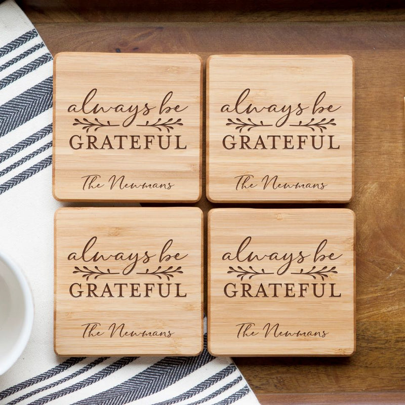 Personalized Thanksgiving Bamboo Coasters -  - Qualtry