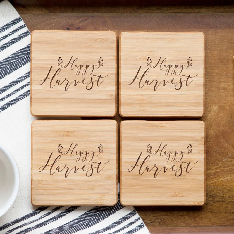 Personalized Thanksgiving Bamboo Coasters -  - Qualtry