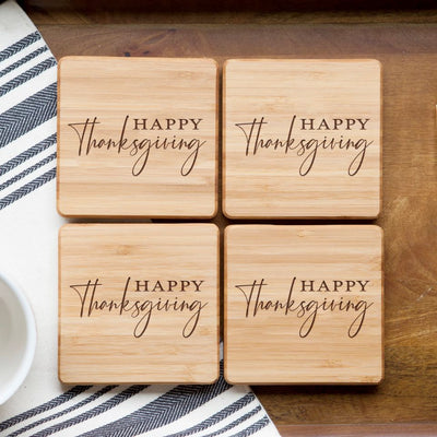 Personalized Thanksgiving Bamboo Coasters -  - Qualtry