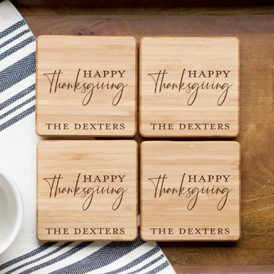 Personalized Thanksgiving Bamboo Coasters -  - Qualtry