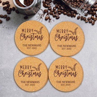 Personalized Christmas Cork Coasters -  - Qualtry