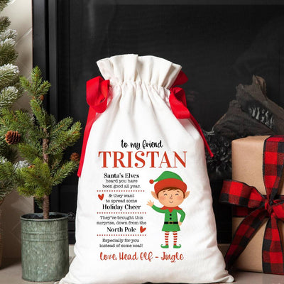 Personalized Christmas Red Ribbon Santa Gift Bags -  - Qualtry