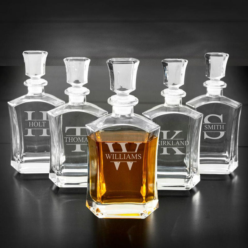 Groomsmen Gift Set of 5 Personalized Whiskey Decanters - Stamped - JDS