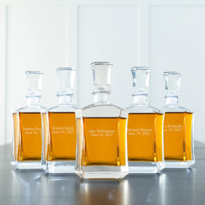 Groomsmen Gift Set of 5 Personalized Whiskey Decanters - 2Lines - JDS