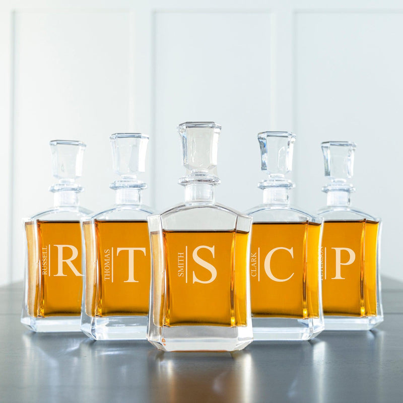 Groomsmen Gift Set of 5 Personalized Whiskey Decanters - Modern - JDS
