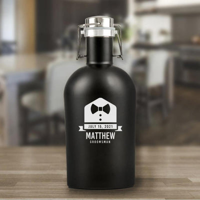 Personalized Groomsmen Matte Black Beer Growler -  - JDS
