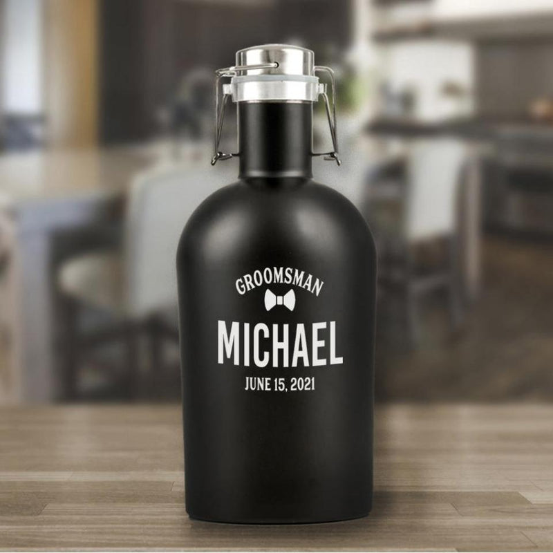Personalized Groomsmen Matte Black Beer Growler -  - JDS