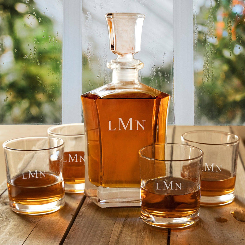Personalized Decanter set with 4 Lowball Whiskey Glasses -  - JDS