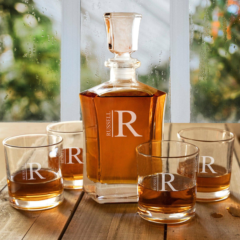 Personalized Decanter set with 4 Lowball Whiskey Glasses -  - JDS