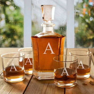 Personalized Decanter set with 4 Lowball Whiskey Glasses -  - JDS