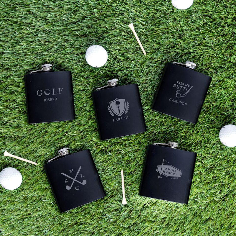 Personalized Black Golf Flasks - Set of 5 -  - JDS