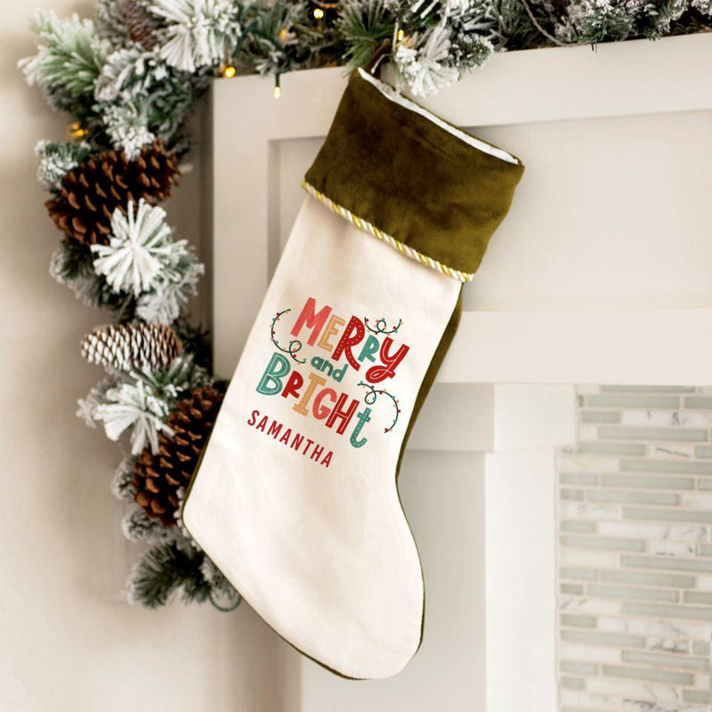 Personalized Merry and Bright Velvet-trimmed Christmas Stockings -  - Qualtry