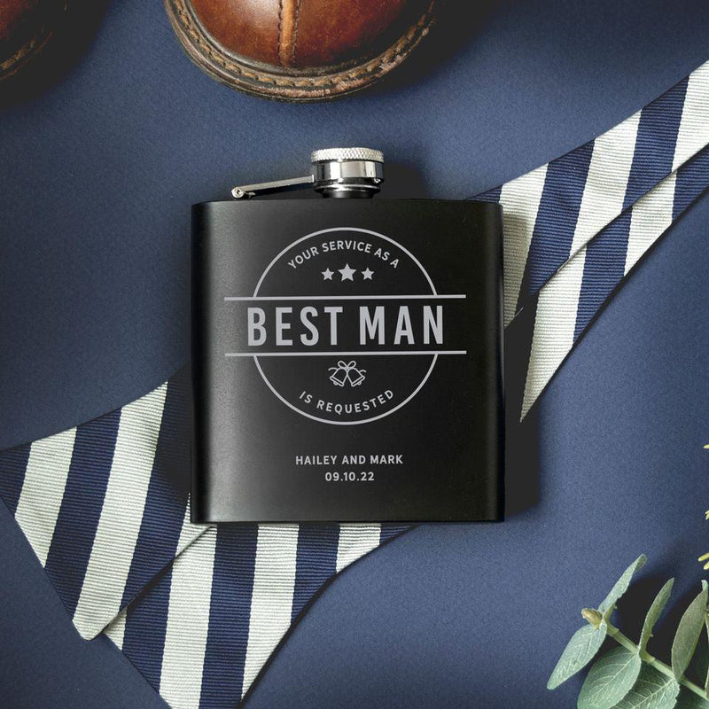 Personalized Groomsmen Proposal Black Matte Flask -  - JDS