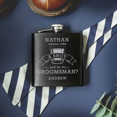 Personalized Groomsmen Proposal Black Matte Flask -  - JDS