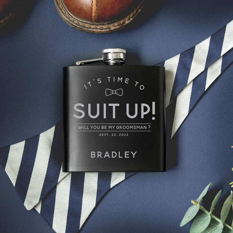 Personalized Groomsmen Proposal Black Matte Flask -  - JDS