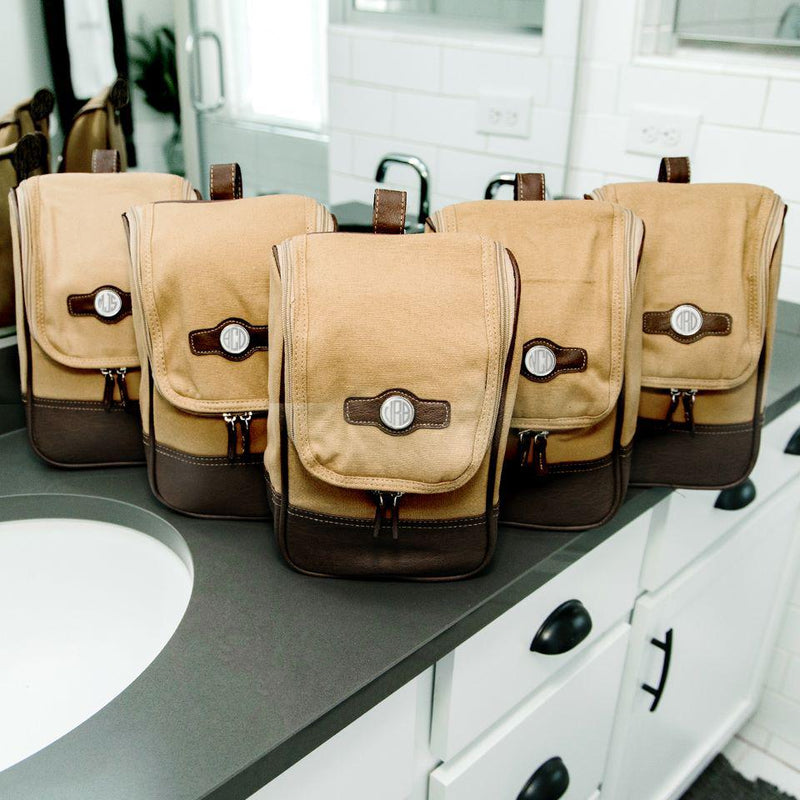 Personalized Set of 5 Canvas and Leather Toiletry Bags -  - JDS