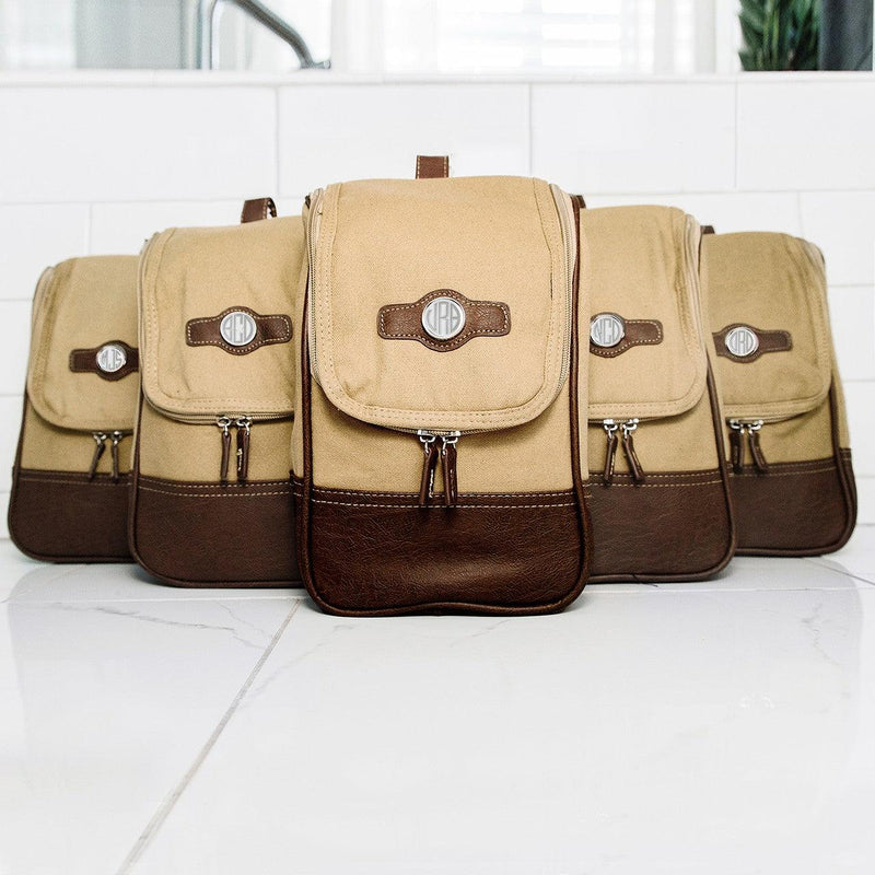 Personalized Set of 5 Canvas and Leather Toiletry Bags -  - JDS