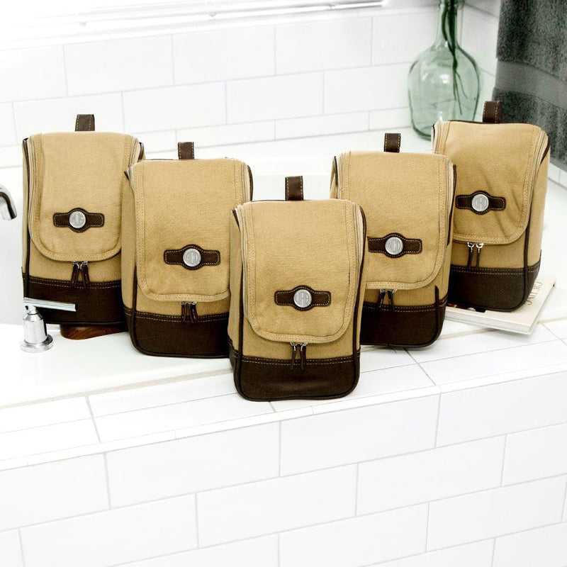 Personalized Set of 5 Canvas and Leather Toiletry Bags -  - JDS