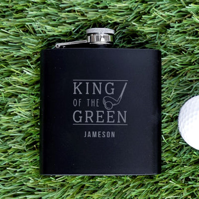 Personalized Black Golf Flasks - Set of 5 - King of the Green - JDS