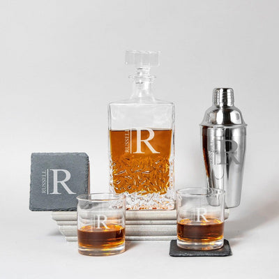 Personalized Kinsale Rectangular Decanter with 2 Lowball Glasses –  GroomsShop