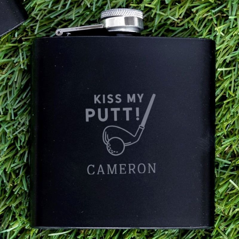 Personalized Black Golf Flasks - Set of 5 - Kiss my Putt - JDS