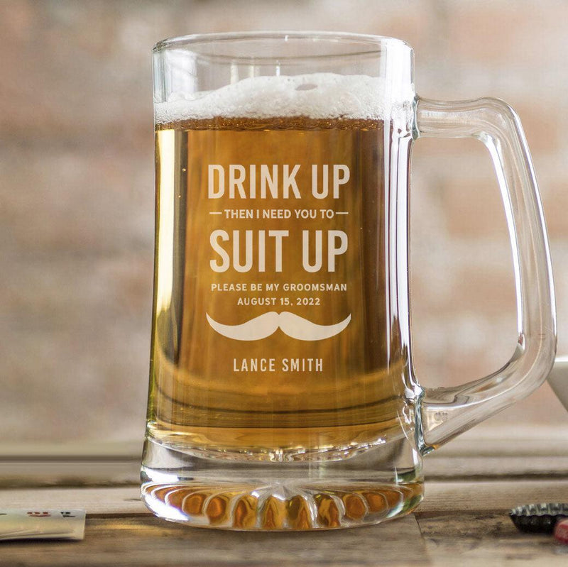 Personalized Groomsmen Proposal Glass Beer Mugs - 25 oz. -  - JDS