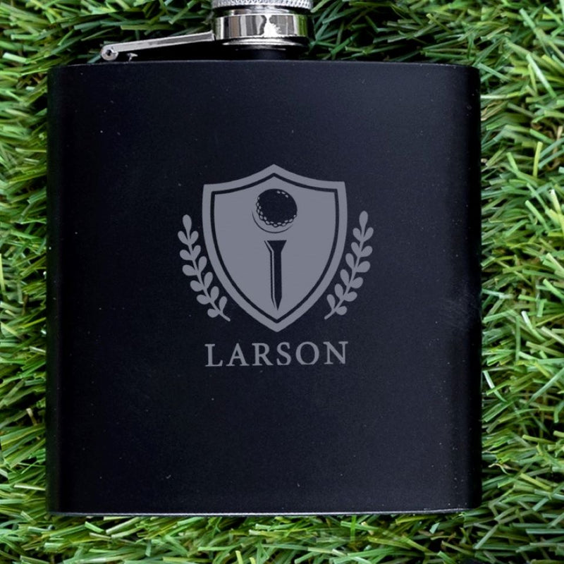 Personalized Black Golf Flasks - Set of 5 - Golf Tee - JDS