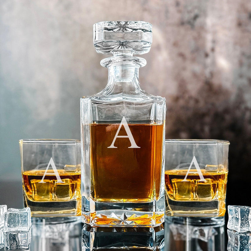 Personalized Square Decanter Set - Single Initial - JDS